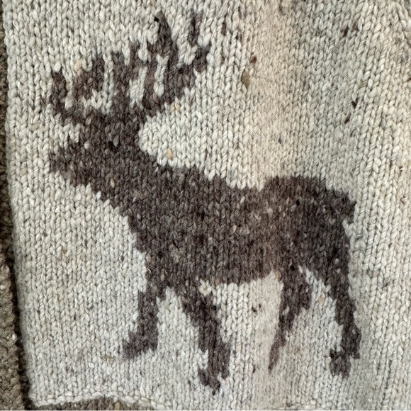 RALPH LAUREN Vintage Hand-Knit Deer Print 🦌 Shawl Cardigan Sweater Trees L ❄️ - Picture 3 of 6